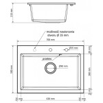 MEXEN/S - Elix granitový dřez 1-miska 700 x 500 mm, černá/zlatá metalik, sifon zlatá 6526701005-75-G