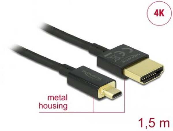 Delock Kabel High Speed HDMI s Ethernetem HDMI-A (M) - HDMI Micro-D (M) 3D 1.5m / 4K / Slim High Quality (84782)