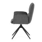Židle jídelní, šedá látka, 360° vratný mechanismus, černý kov