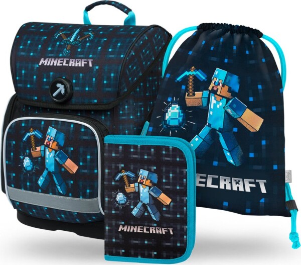 BAAGL SET Ergo Minecraft Blue Axe: aktovka, penál, sáček