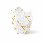 Dortisimo Košíčky na muffiny Tulip bílé se zlatým nápisem 5 x 8 cm (50 ks)