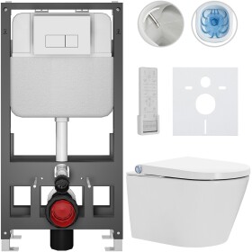CERANO - Závěsné WC s bidetem Basic/Cronus Premium - bílá lesklá - WC tlačítko Modulo/Bílá - volně stojící - předstěnová instalace - 59,3x38,4 CER-8050BD86497