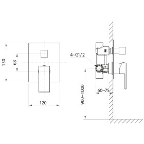 SAPHO - CUBEMIX podomítková sprchová baterie, 2 výstupy, zlato mat CM042GB