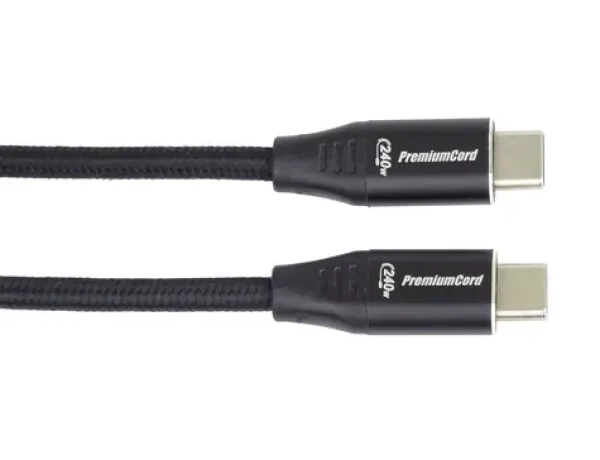 PremiumCord USB-C 240W 480Mbps černá 0,5m / Kabel USB-C / bavlněný oplet (ku31cv05)