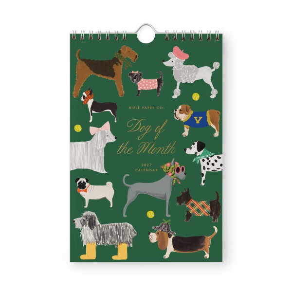 Rifle Paper Co. Nástěnný kalendář Dog of the Month 2027, zelená barva, papír