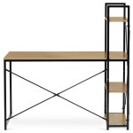 Stůl pracovní s regálem, MDF, dekor dub, černý kov