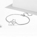 Stříbrný náramek Kitty, stříbro 925/1000, kočka, Stříbrná 16 cm + 4 cm (prodloužení)