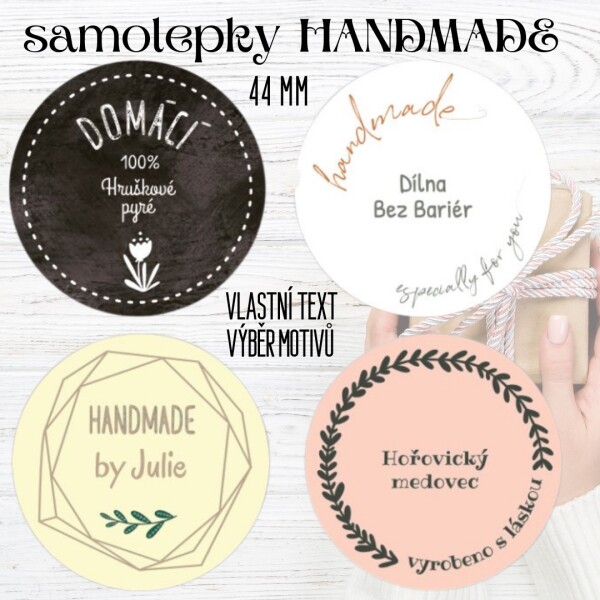 Samolepící štítky HANDMADE vlastní samolepky 44mm (12ks), různé druhy