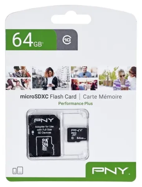 PNY Performance Plus 64GB / Paměťová karta / MicroSDXC / Class 10 / SD adaptér (P-SDU64G10PPL-GE)