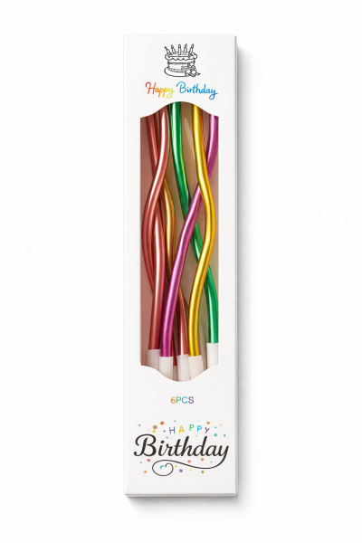 Dortové svíčky zakroucené metalické barevné 6ks