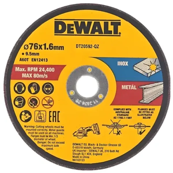 DeWalt DT20592 / Sada řezných kotoučů na kov / Průměr 76x9,5 mm / Tloušťka 1,6 mm / 3 ks (DT20592)