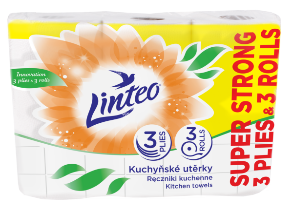 Utěrky kuchyňské Linteo Super Strong, třívrstvé, 16 m, 3 ks