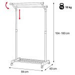 Stojan na šaty s výklopným ramenem, černá barva, kov / plast, chrom