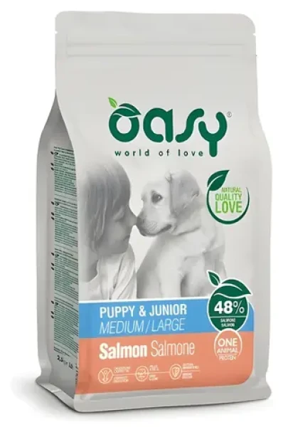 OASY One Animal Protein Puppy Junior losos / Kompletní krmivo pro štěňata / střední a velká plemena / monoprotein