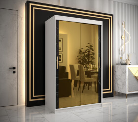 Šatní skříň Abi Golden T3 Barva korpusu: Bílá, Rozměry: 120 cm, Dveře: Černý mramor se zlatým zrcadlem