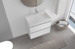 CERANO - Koupelnová skříňka Velora - bílá matná, úchytka chrom + umyvadlo z lit. mramoru s otvorem Vita - bílá lesklá - 70x63x46,5 CER-8050BD83874