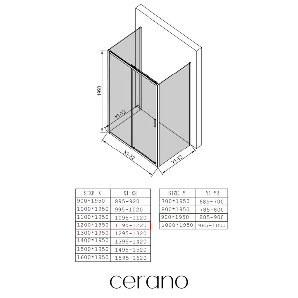 CERANO - Třístěnný sprchový kout Varone LINE U L/P - 6 mm - černá matná, transparentní sklo - 120x90x195 - posuvný CER-DY50514095