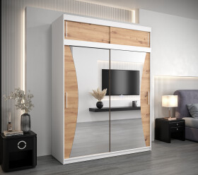 Šatní skříň Abi Mo s nástavcem Barva korpusu: Bílá, Rozměry: 180 cm, Dveře: Dub artisan