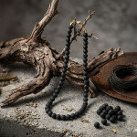 Pánský náhrdelník Fernando Gold - 8 mm lávový kámen, Černá 60 cm