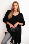 Svetr dámský vlněný asymetrický Plus Size s výstřihem do V černý UNI