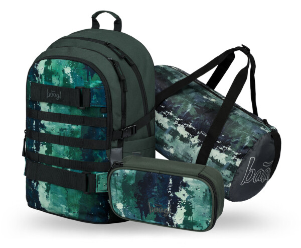 BAAGL SET 3 Skate Forest: batoh, penál, sportovní taška GRS