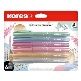 Kores Glitter Text Markers sada 6 barev, 1–4 mm