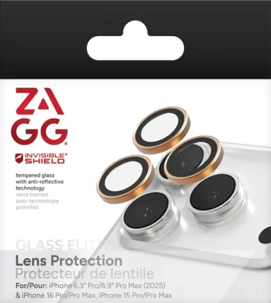 ZAGG InvisibleShield Premium oranžová / Ochrana čoček fotoaparátu / Apple iPhone 17/16/15 Pro/Pro Max / 9H / 3 ks (200119647)
