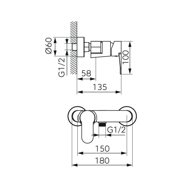 NOVASERVIS - Sprchová baterie bez příslušenství 150 mm Nostris, černá BNS7BL