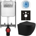 CERANO - Kompletní WC set Basic/Cesso - černá matná - WC tlačítko Dualo/Stříbrná - pro zazdění - 49x36 CER-8050BD86341