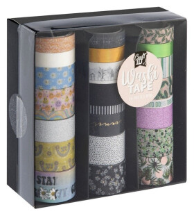 Washi pásky v boxu, 24 ks - růžové