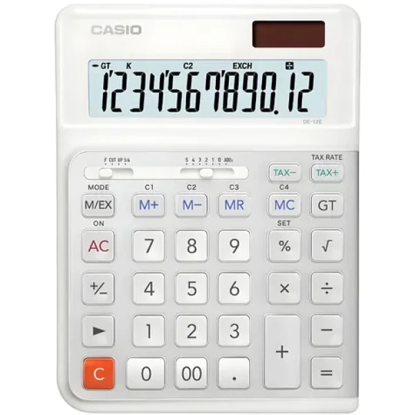 Casio DE-12E / Stolní kalkulačka / 12místný displej / Solární a bateriové napájení / Ergonomická klávesnice