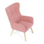 Křeslo, potah růžová manšestrová látka, dřevěné nohy, masiv kaučukovník
