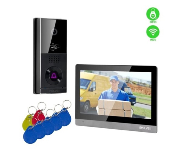 EVOLVEO DoorPhone AHD10, Sada domácího WiFi videotelefonu s ovládáním dveří a RFID, černo stříbrný 10" monitor, 32GB EDF_547183