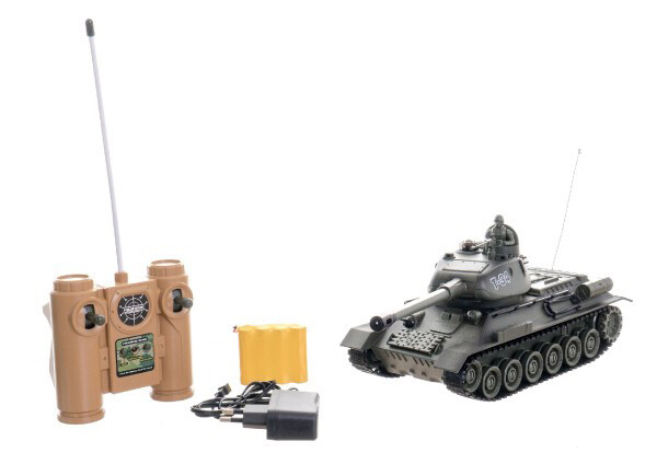 Tank RC plast 33cm T-34/85 na baterie+dobíjecí pack 27MHz se zvukem a světlem v krabici 40x15x19cm