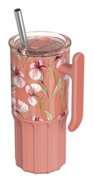 Nerezový termohrnek s brčkem Umi Floral Coral 720ml