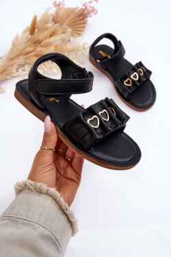 Dětské sandály se suchým zipem srdce Černá Havana 34