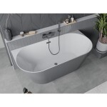 MEXEN/S - Oval Slim volně stojící vana nástěnná 170 x 80, bílá/šedá, sifon a přepad grafit kartáčovaná 52661708062-66