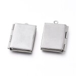Přívěsek - nerezový otvírací medailonek na fotku - obdélník - platinový - 26 x 19 mm - 1 ks