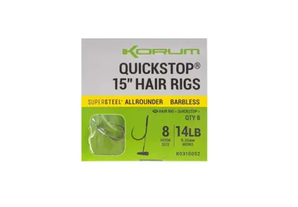 KORUM Návazec Big Fish Hair Rigs W/Quickstops 38cm Velikost 8 8ks (K0310056)
