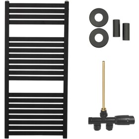 CERANO Koupelnový radiátorový set Vincenzo - ústřední výtápění - boční jednobodové připojení - 300W - černá matná - 970x450 mm