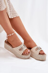 Dámské Pantofle Na Klínu S Pleteninou A Dekorací Béžové Isolene 41