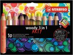 Pastelky STABILO Woody 3in1, sada 10 ks v pouzdru s ořezávátkem &quot;ARTY&quot;