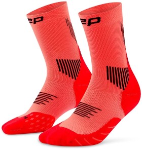 CEP dámské běžecké kompresní vysoké ponožky 5.0 - neon coral Velikost: IV (Vel. chodidla 40-43)