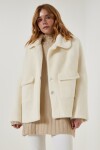 Happiness İstanbul Women's Cream Premium Pocket Oversize Bearded Jacket