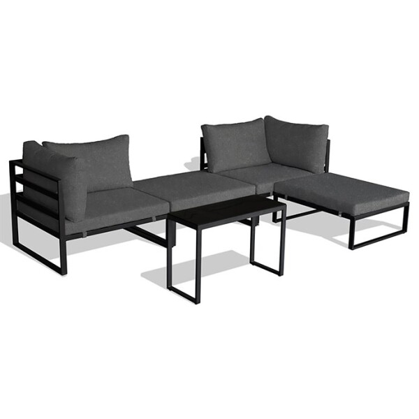 Zahradní set 2+1, stolek 75x30, multifunkční pohovka, kov antracit, tmavě šedá látka