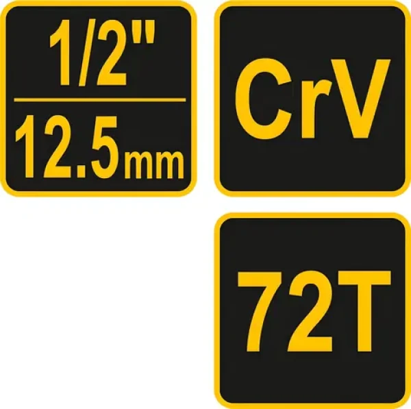 Vorel Ráčna 1/2" 250 mm vyhnutá žluto-černá / Ráčna / 72 zubů / CrV ocel / poplastovaná (TO-53577)