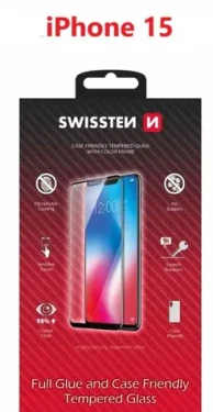 SWISSTEN FULL GLUE COLOR FRAME CASE FRIENDLY sklo pro Apple iPhone 15 černá (54501840 )