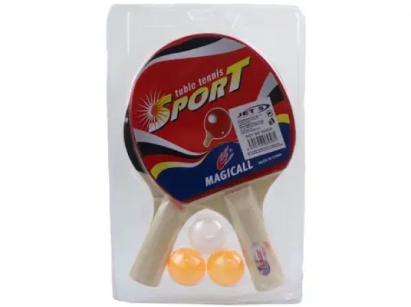 Sestava pingpongových raket s 3 míčky / Dřevo / 25 cm / od 3 let