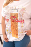 Dámská bavlněná halenka Plus Size s potiskem „Day Dream“ bílá + oranžová UNI