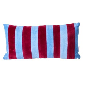 Rice Sametový polštář s výplní Stripes 40 x 20 cm, červená barva, modrá barva, textil